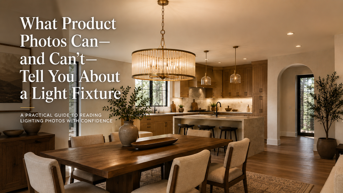 Modern dining room showing light fixture scale, material, and visual weight in a product photo