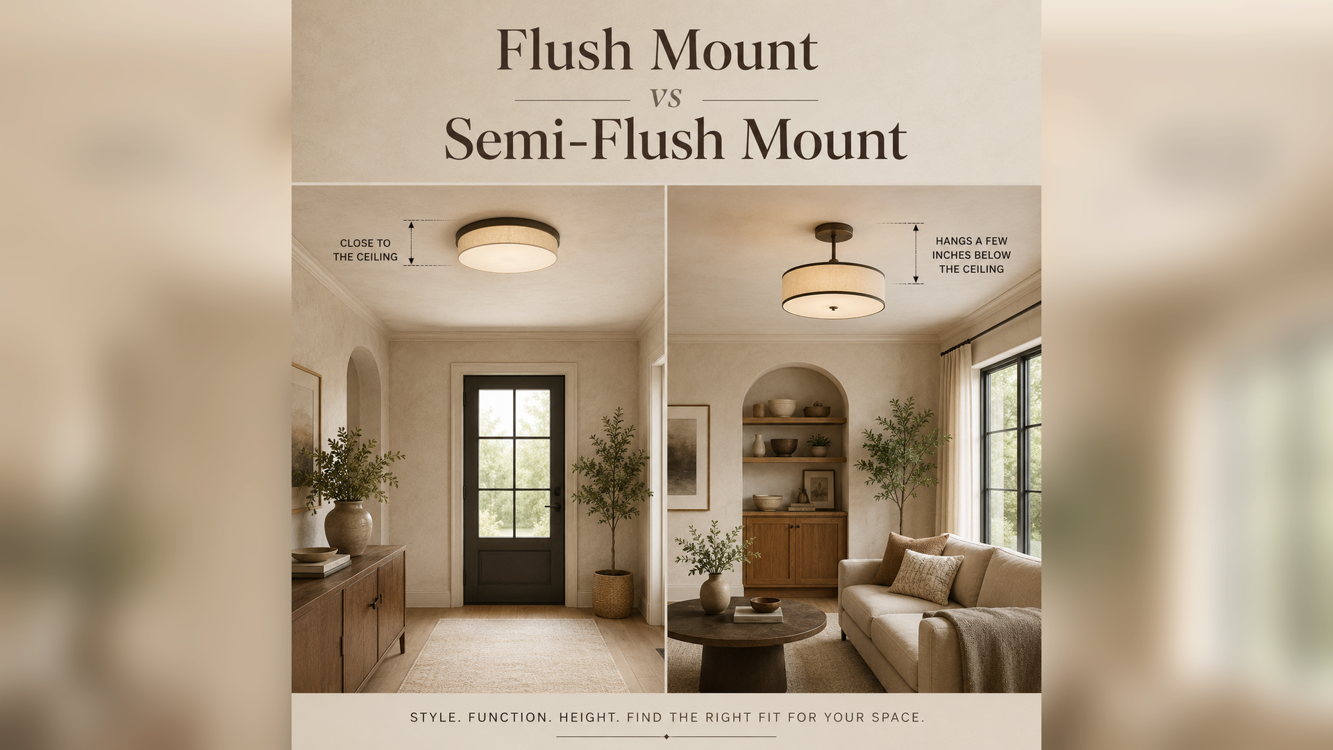 Flush mount vs semi-flush mount ceiling lights in a modern home