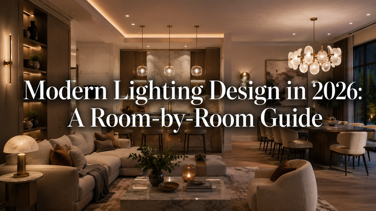 Modern lighting design in 2026 with layered lighting in an open-plan home