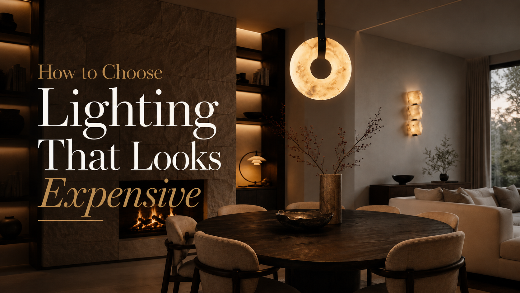 Luxury-looking Oslo alabaster chandelier elevating a modern dining room interior