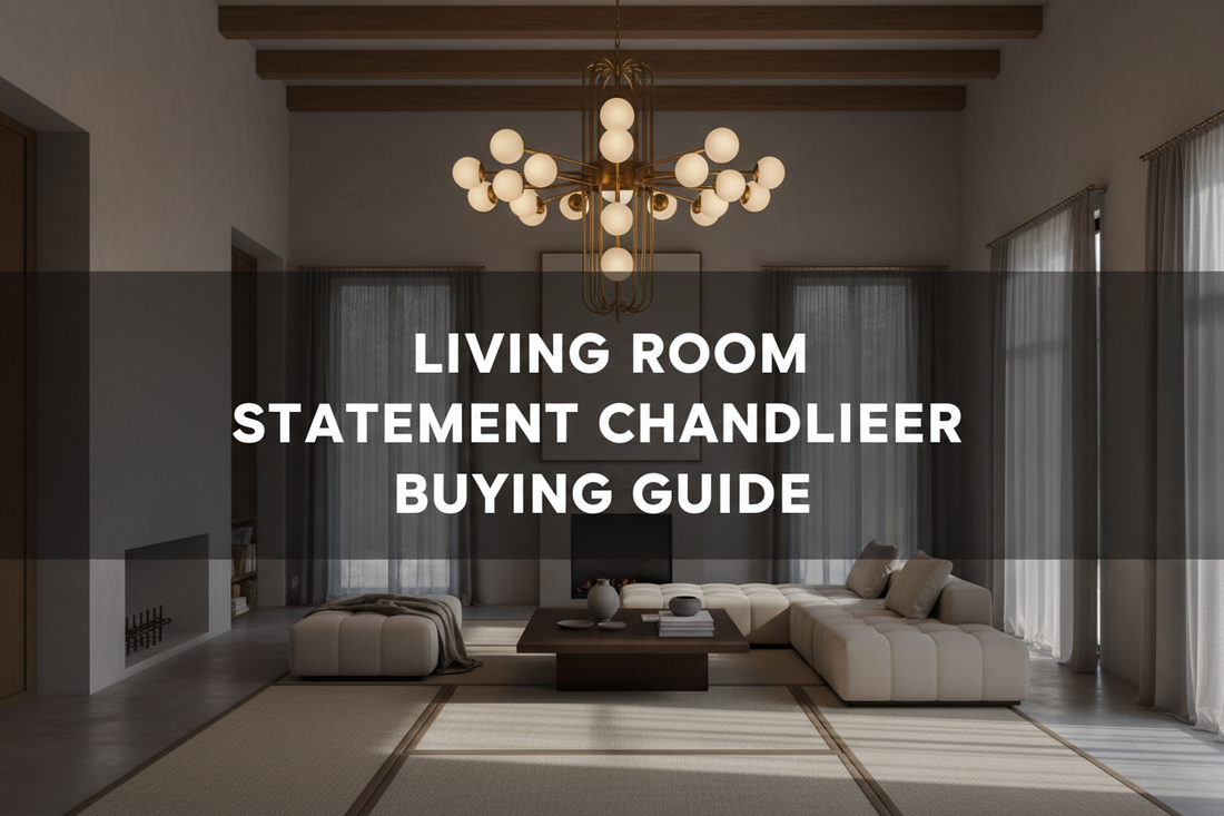 Illustration of living room statement chandelier buying guide - Glowryte