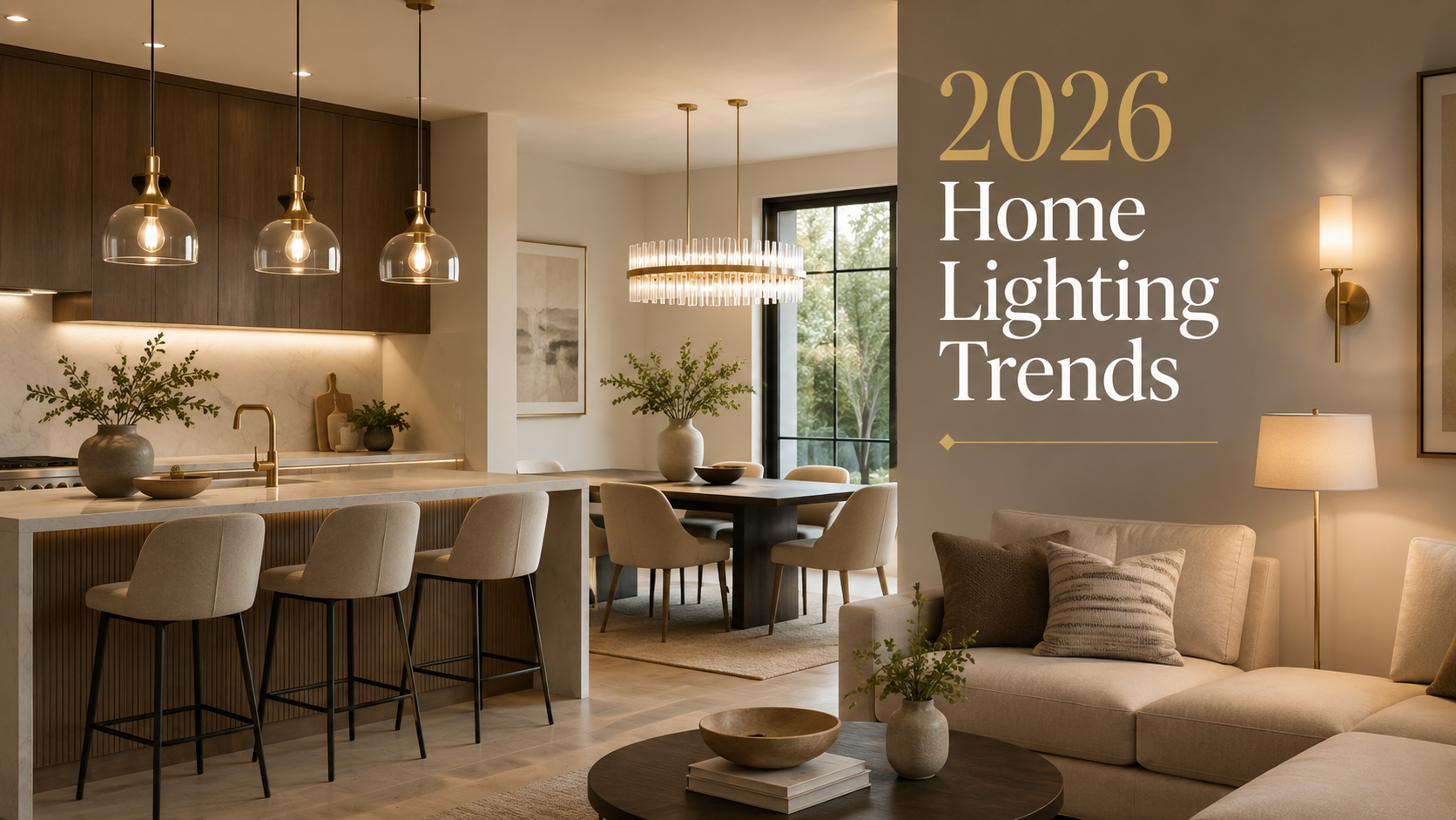 2026 home lighting trends with warm modern lighting fixtures