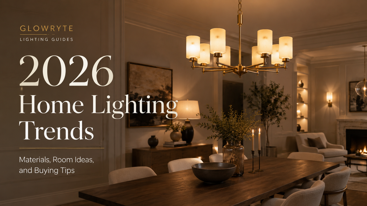 2026 home lighting trends featuring a warm modern chandelier and layered interior lighting