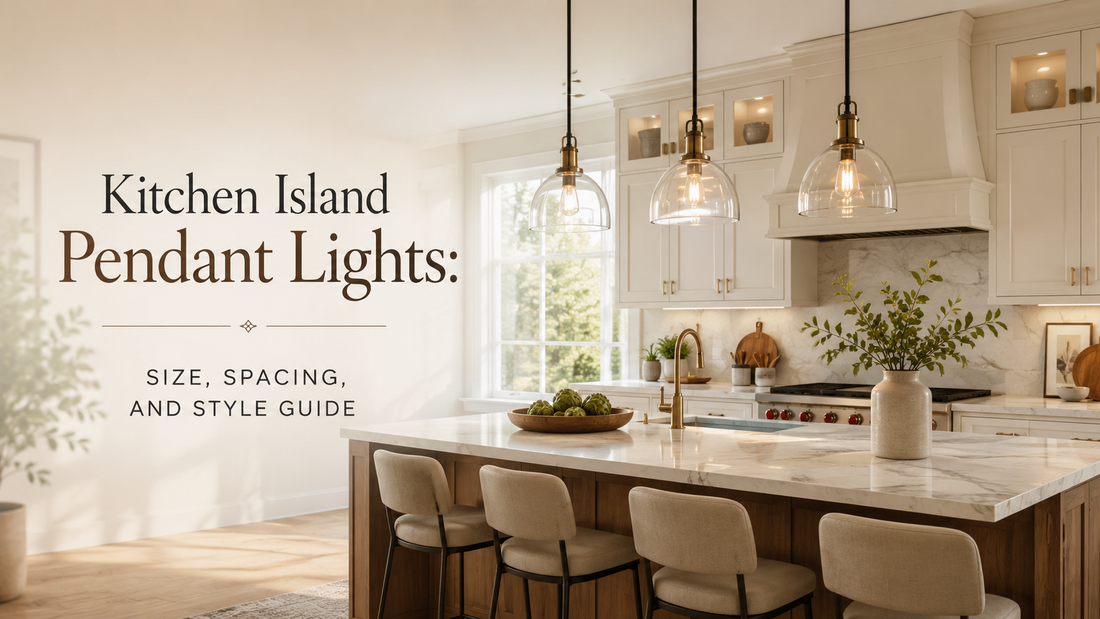 Kitchen island pendant lights over a warm modern kitchen island