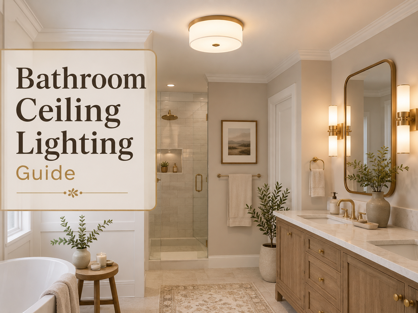 Bathroom ceiling lighting guide with flush mount and vanity lights