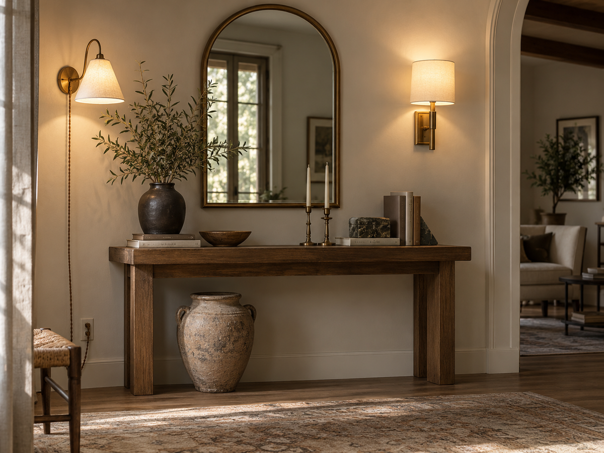 Side-by-side comparison of a plug-in wall sconce with cord and a clean hardwired wall sconce