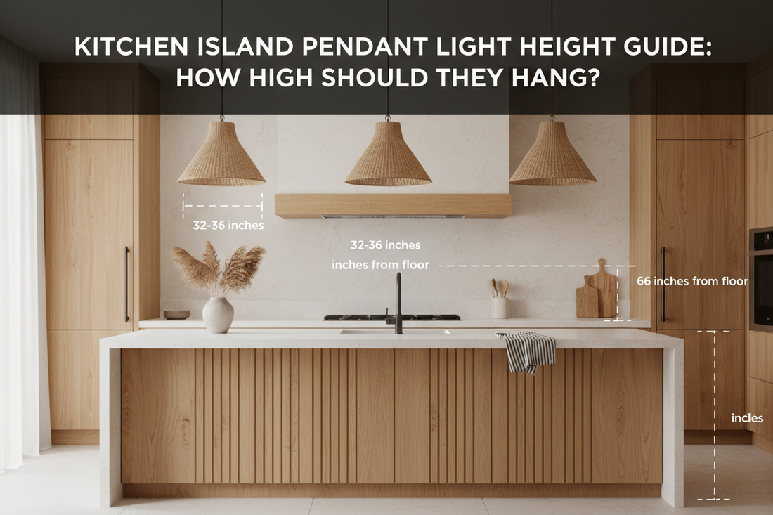 Illustration of kitchen island pendant light height guide: how high should they hang? - Glowryte