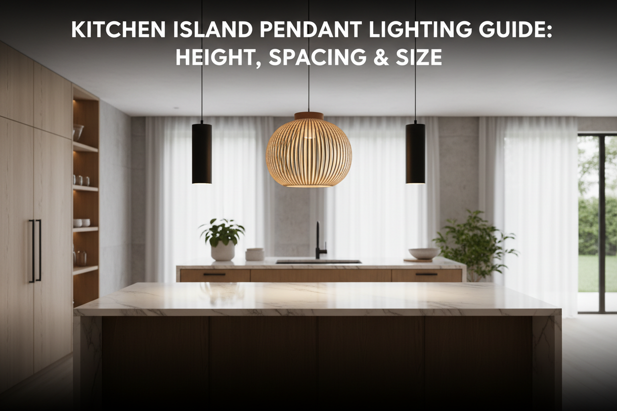 Illustration of kitchen island pendant lighting guide: height, spacing & size - Glowryte