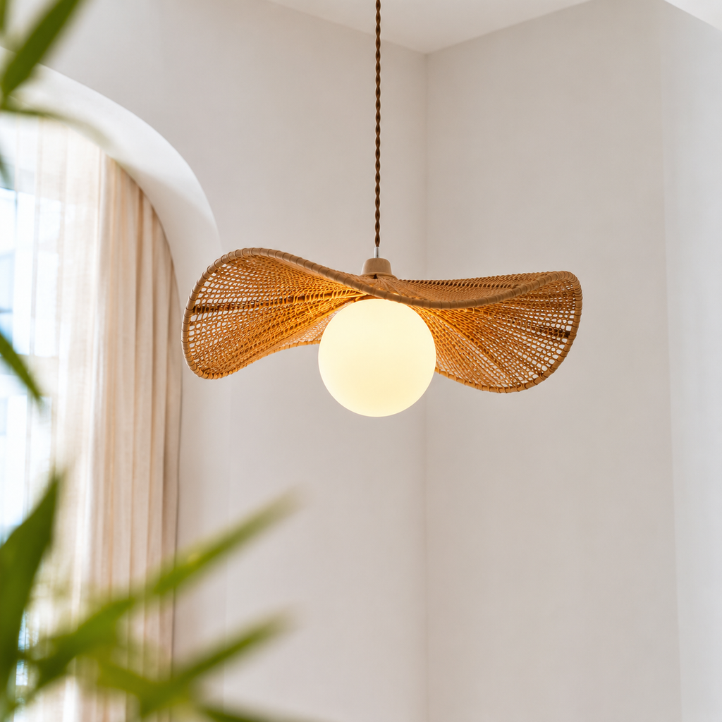 Soleil Rattan Wing Pendant Glowryte