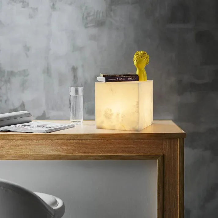 Cube Alabaster Table Lamp square: 5.9" (15cm) White Glowryte