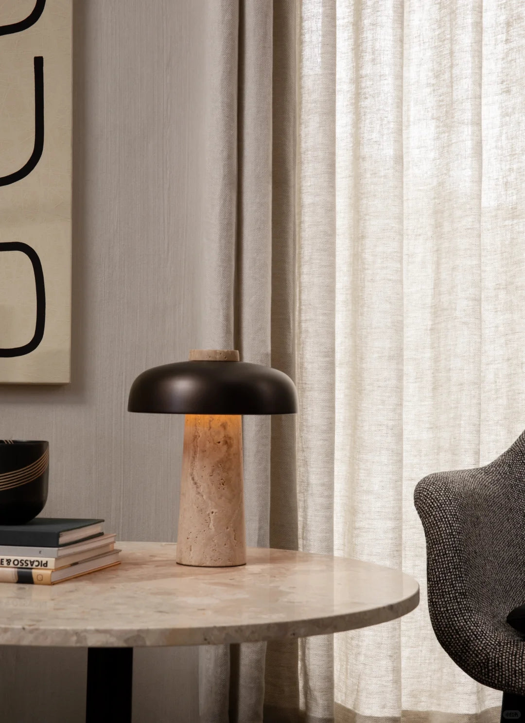 Noma Travertine Mushroom Table Lamp Glowryte