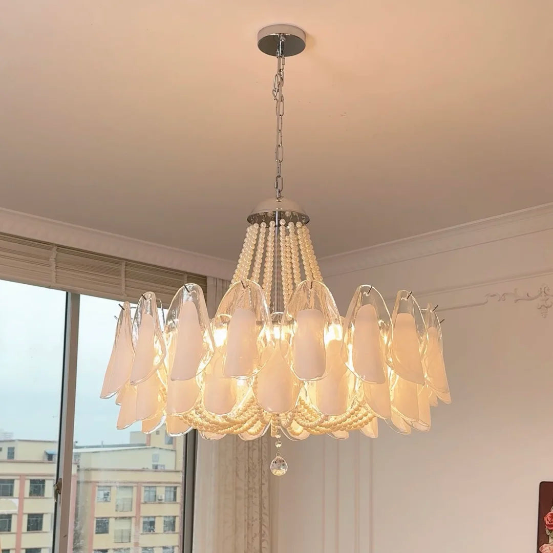 Murano Petal & Pearl Chandelier Glowryte