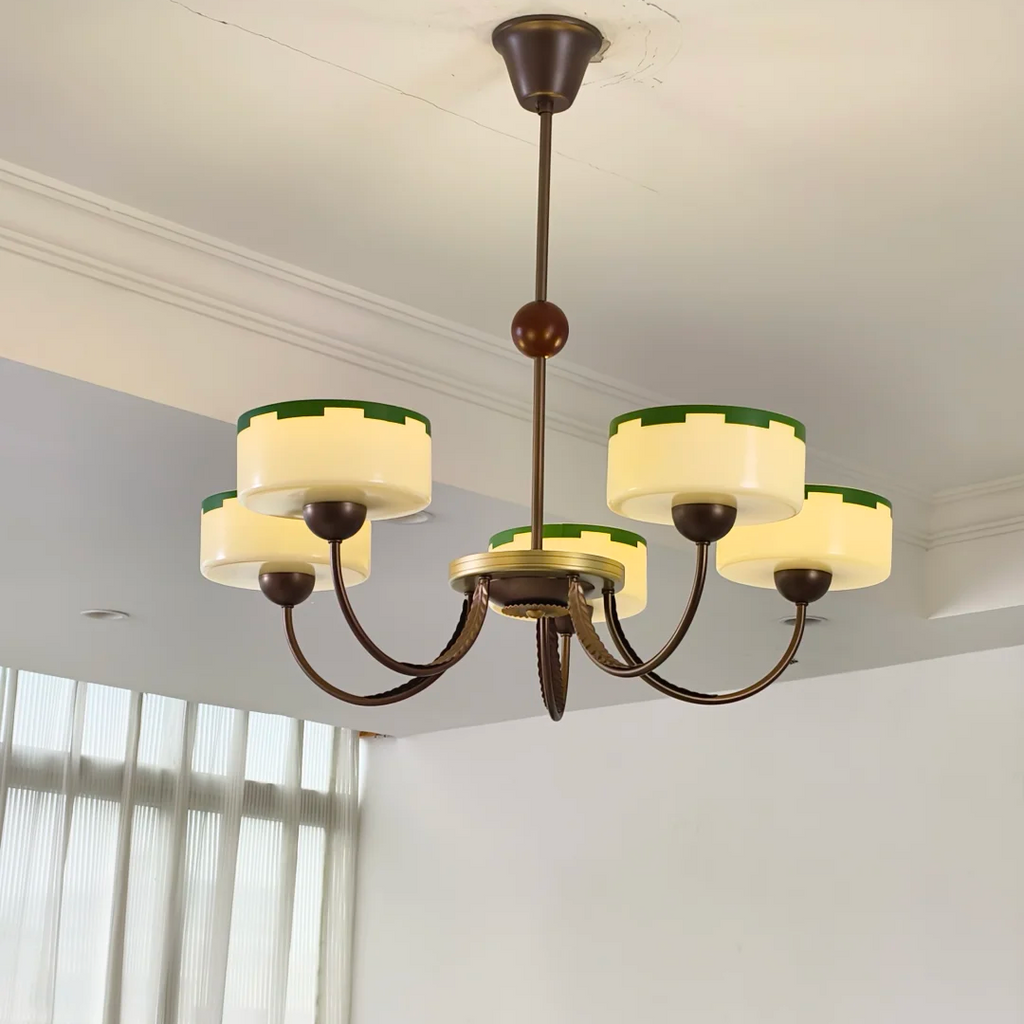 French Mid-Century Opal Glass Chandelier Glowryte