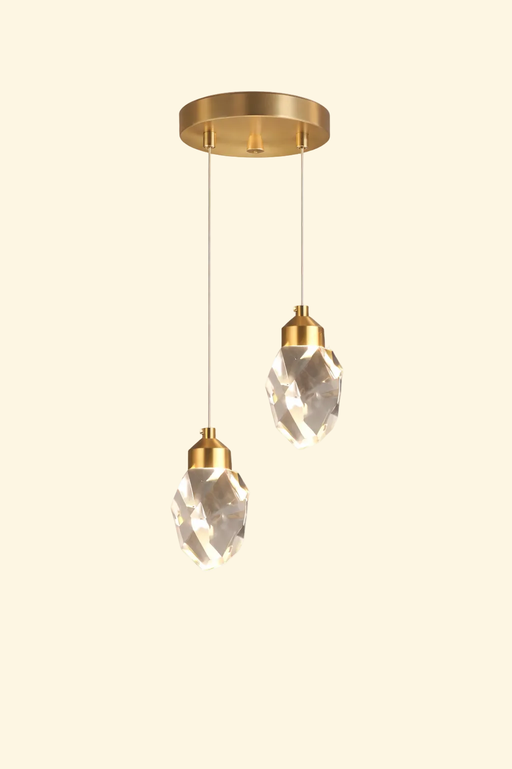 Celeste Teardrop Pendant D 3.5" × H 5.9" (D 9.0 × H 15.0 cm)×2 Brass + Clear Glowryte