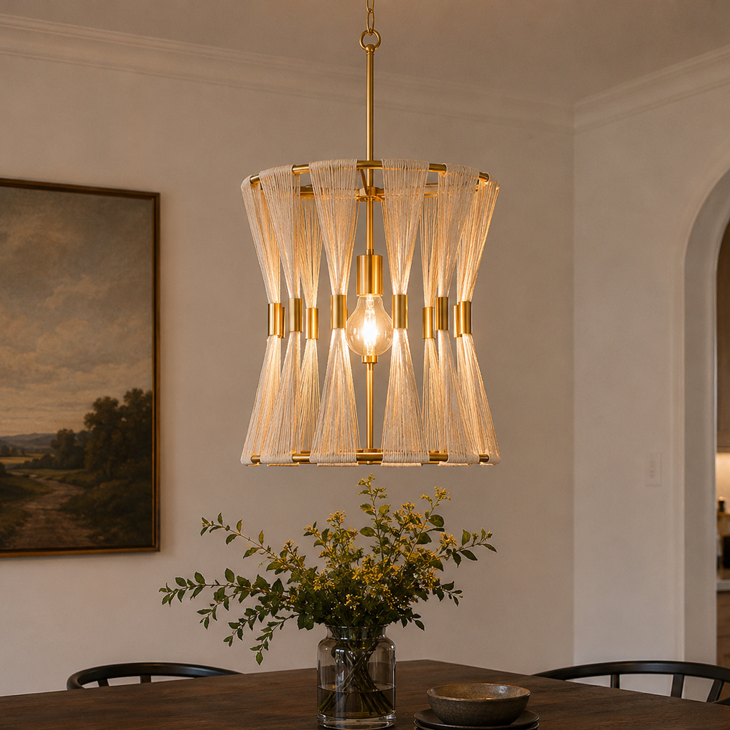 White Slatted Hourglass Pendant Light Glowryte