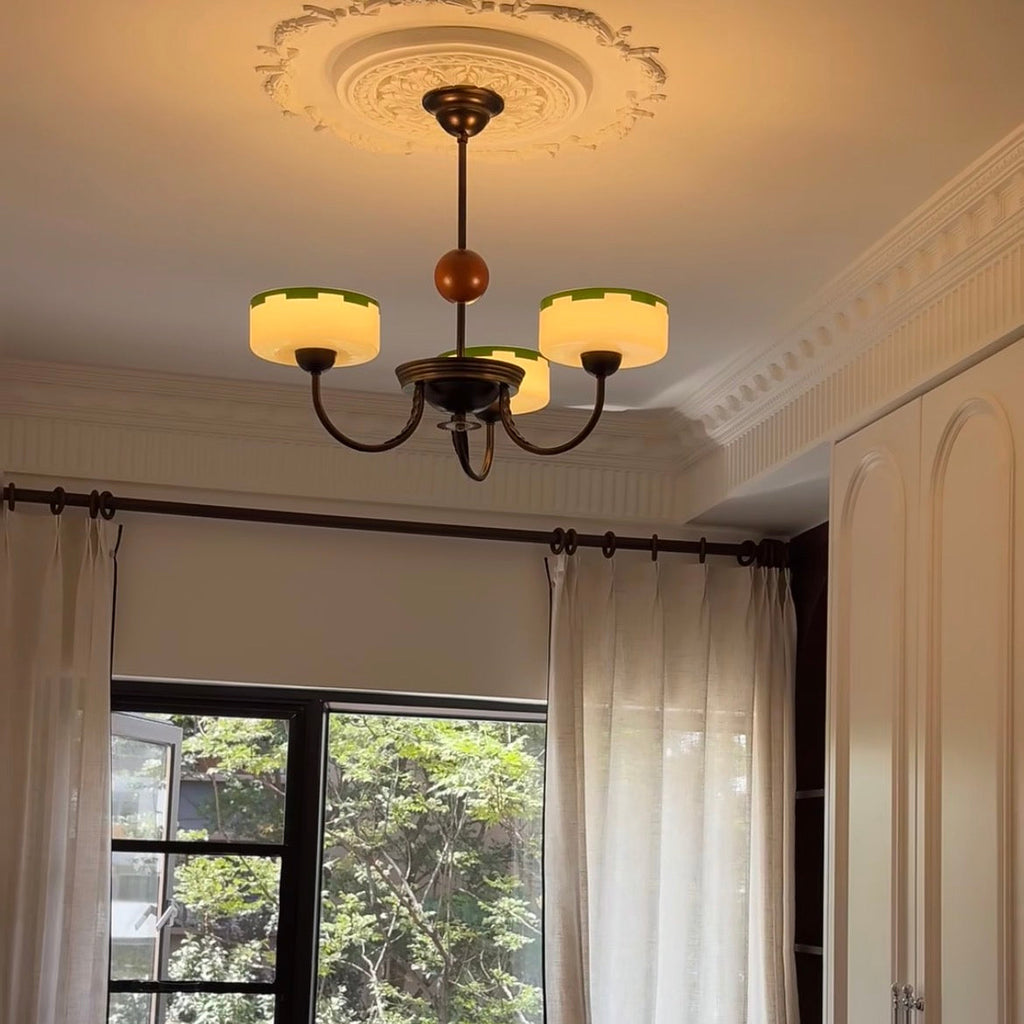 French Mid-Century Opal Glass Chandelier Glowryte