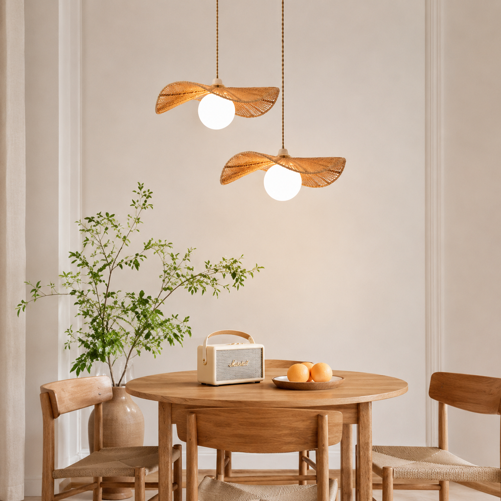 Soleil Rattan Wing Pendant Glowryte