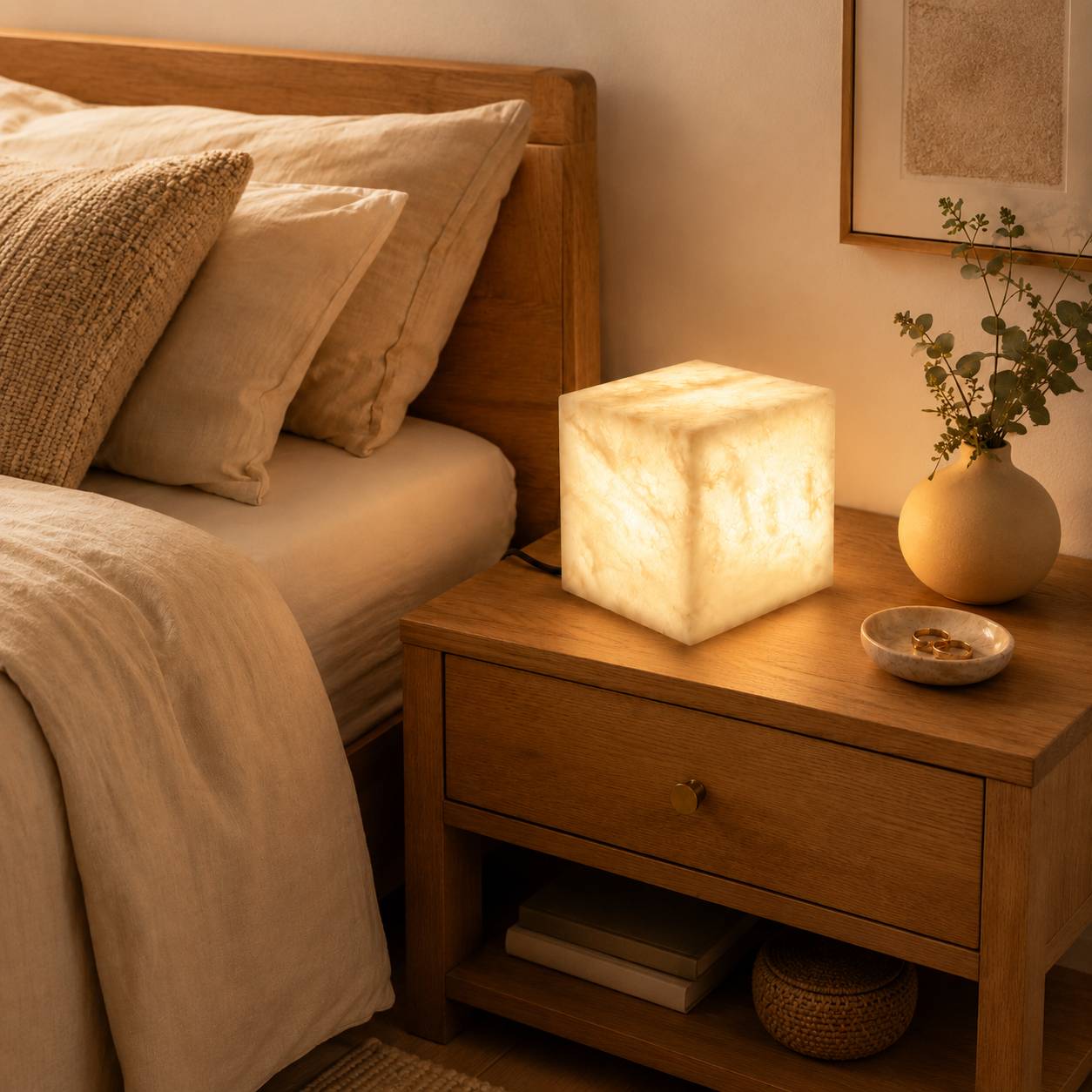 Cube Alabaster Table Lamp square: 7.8" (20cm) White Glowryte