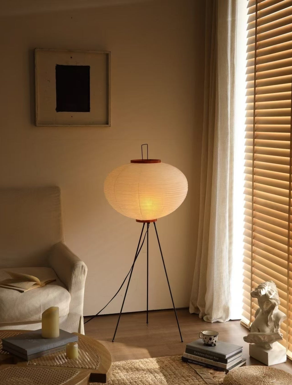 Akari Washi Globe Floor Lamp Large: Dia 20.8" × H 48.4” (Dia 53 × H 123 cm) White Glowryte