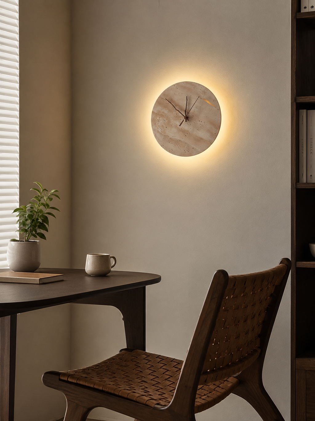 Travertine Marble Round Wall Clock Glowryte