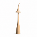 Wooden floor lamp with a unique design on a white background