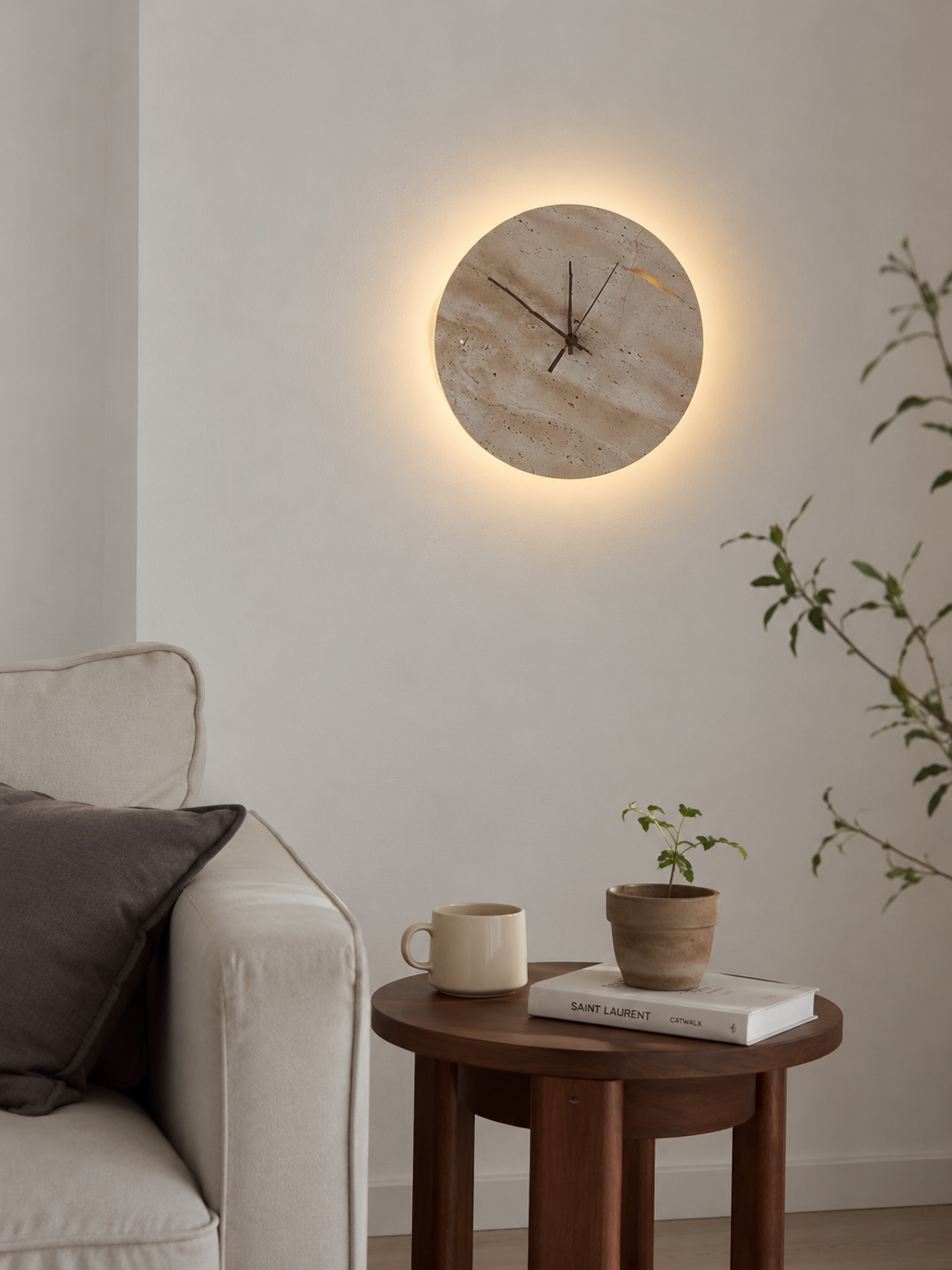 Travertine Marble Round Wall Clock Glowryte
