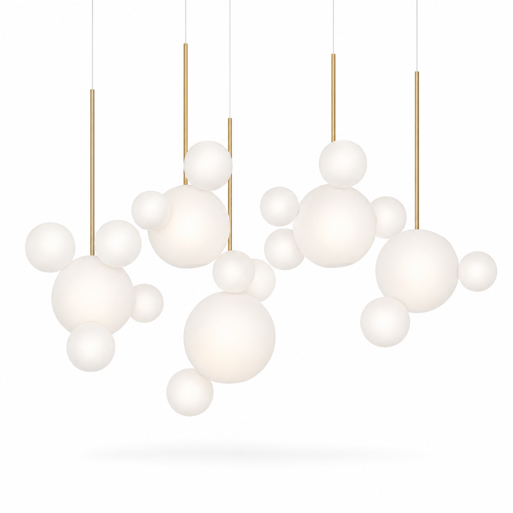 Cove Bubble Linear Chandelier 5 Lights-24 Bubbles Frosted Glass Glowryte