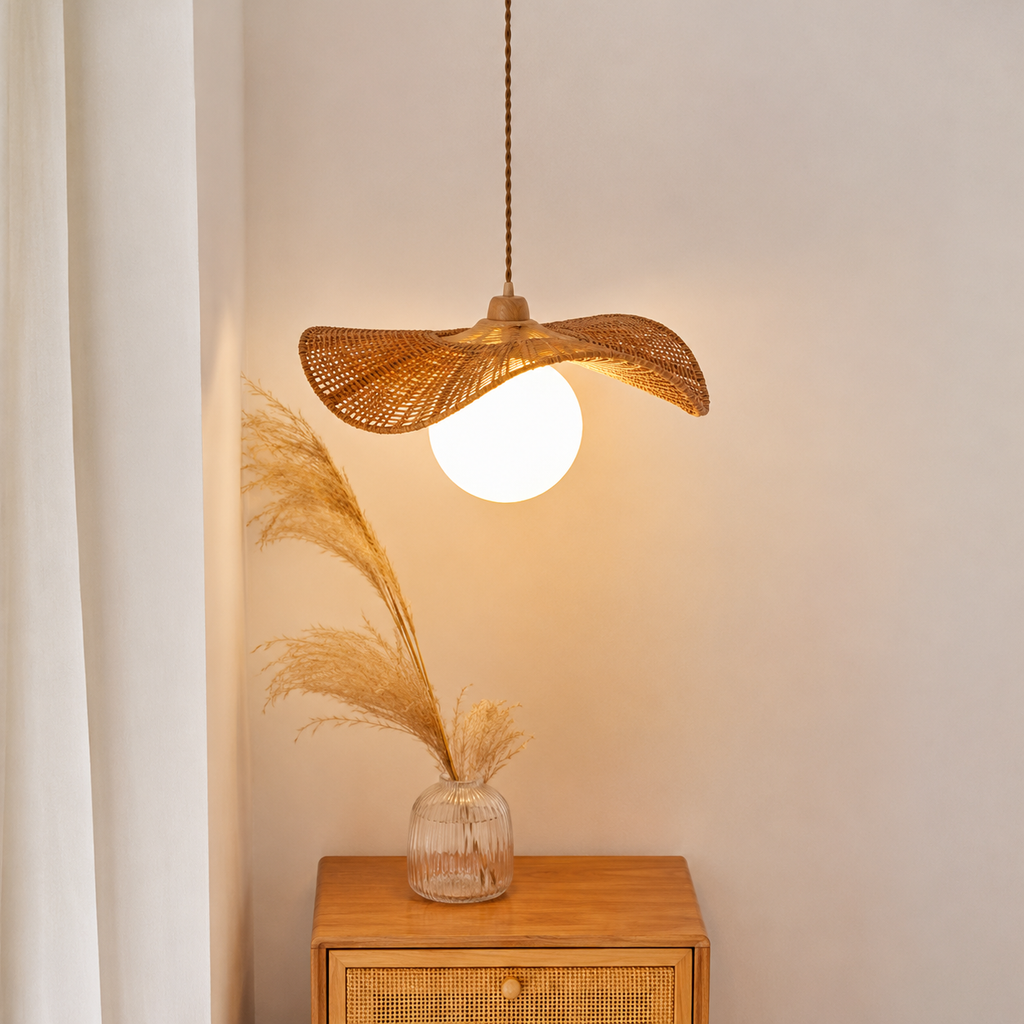 Soleil Rattan Wing Pendant Dia 15.7" × H 9.8" (Dia 40 × H 25 cm) Glowryte