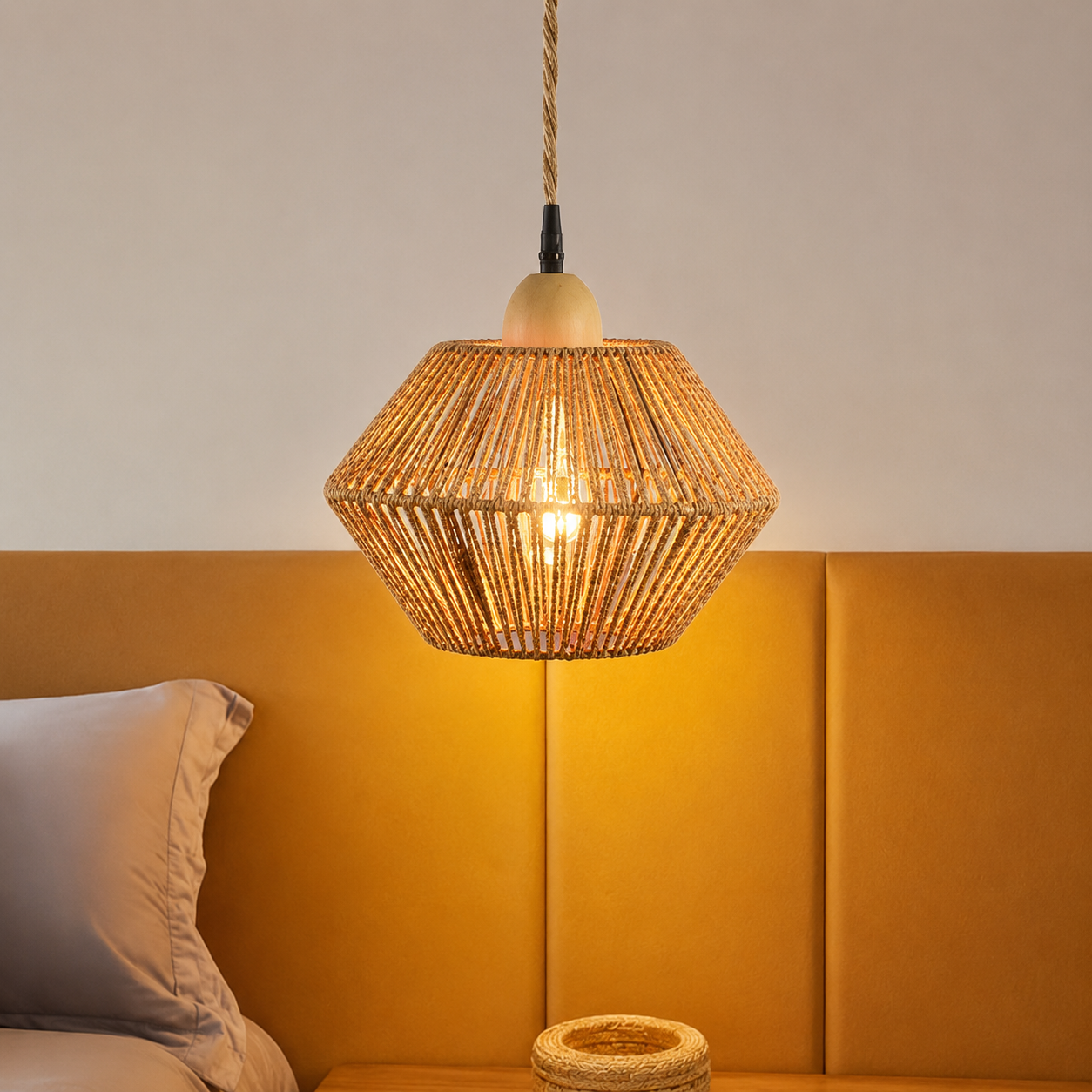 Jute Lantern Pendant & Flush Mount (Dia 25 × H 16 cm) Nature Wood Glowryte