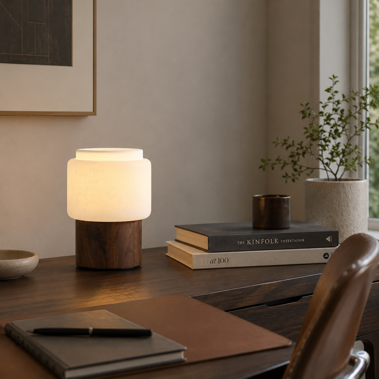 Noma Alabaster Walnut Table Lamp Glowryte