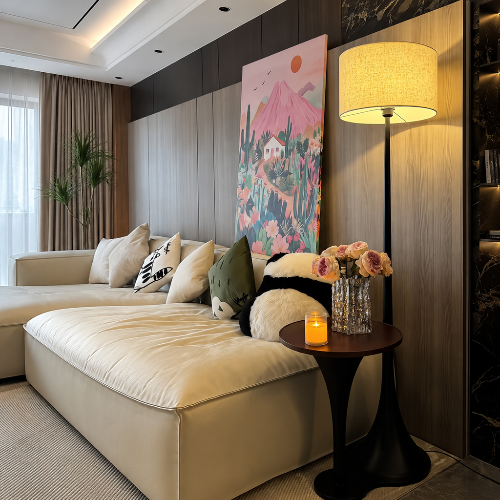 Aureline Floor Lamp Wood Side Table Edition Dia 14.9" × H 66.9“ (Dia 38 × H 170 cm) Glowryte