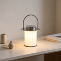 Temple Alabaster Lantern Table Lamp Dia 6.3" × H 9.1“ (DIa 16 × H 23.2 cm) Chrome Glowryte