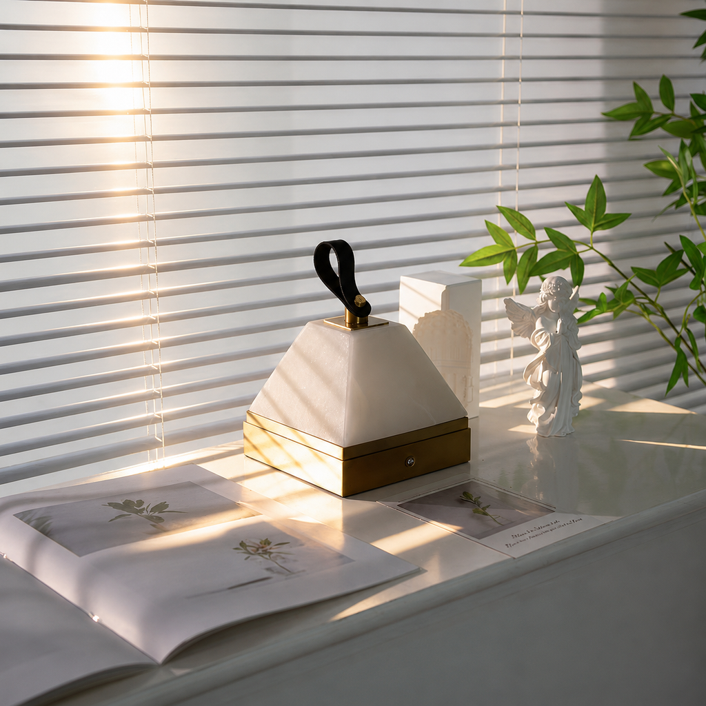 Pyramid Alabaster Portable Table Lamp Glowryte