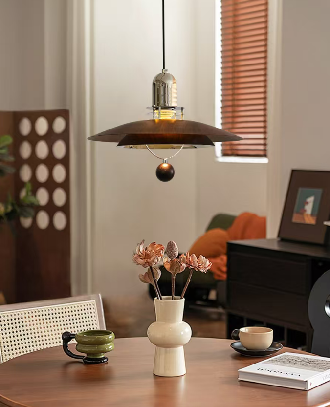 Orbit Disc Pendant Light Dia 15.7" × H 11" ( Dia 40 × H 28 cm) Walnut Wood Glowryte