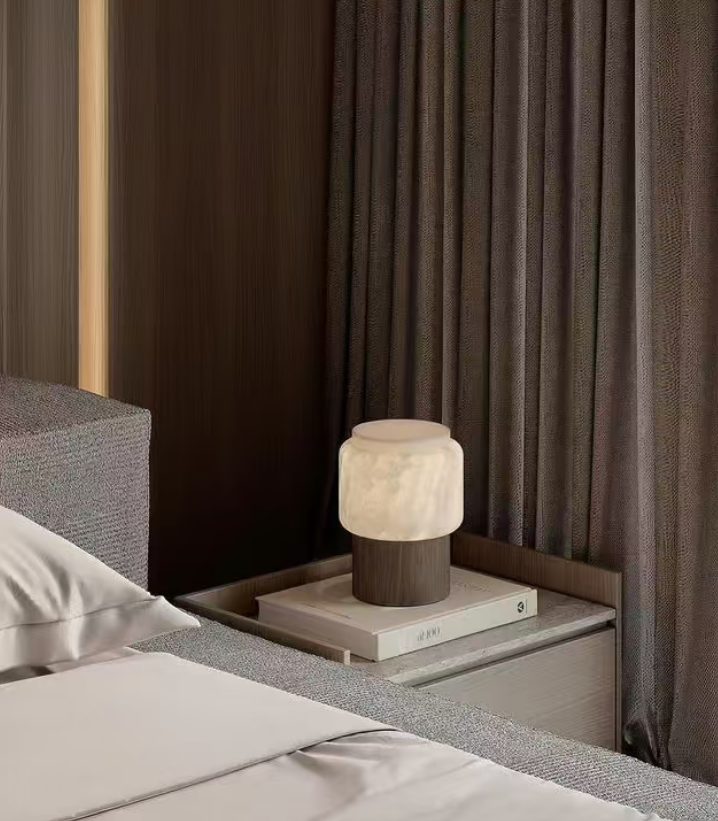 Noma Alabaster Walnut Table Lamp Glowryte