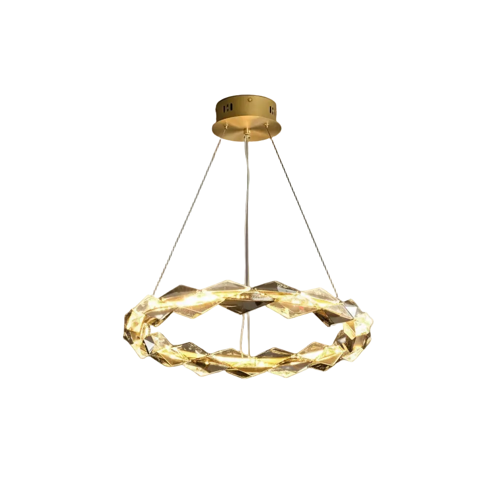 Celeste Ring Chandelier Dia 19.6" × H 2.7" (Dia 50 × H 7 cm) Brass + Clear + Smoky Gray Glowryte