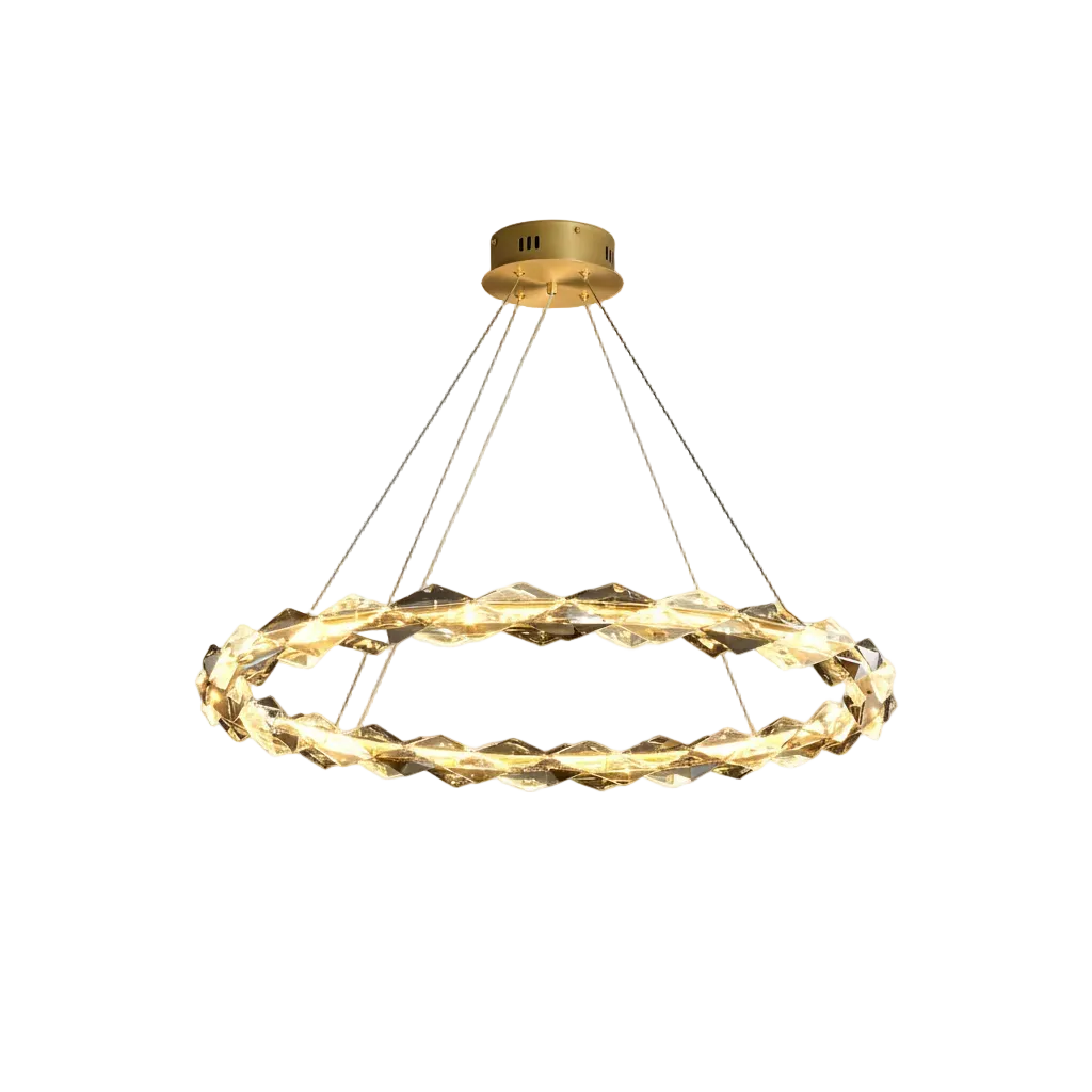 Celeste Ring Chandelier Dia 31.5" × H 2.7" (Dia 80 × H 7 cm) Brass + Clear + Smoky Gray Glowryte