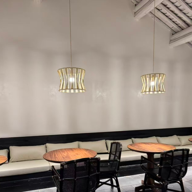 White Slatted Hourglass Pendant Light Glowryte