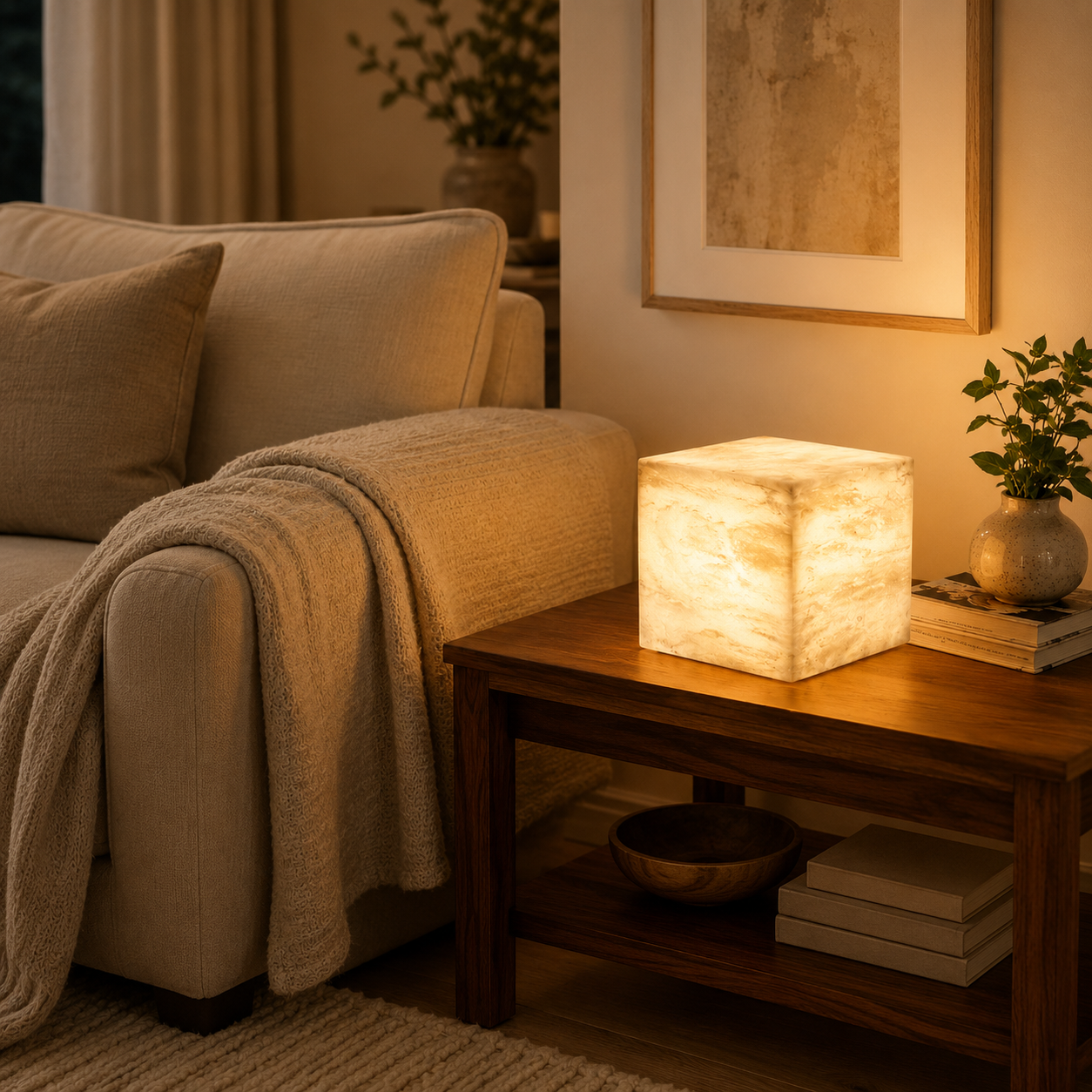 Cube Alabaster Table Lamp Glowryte