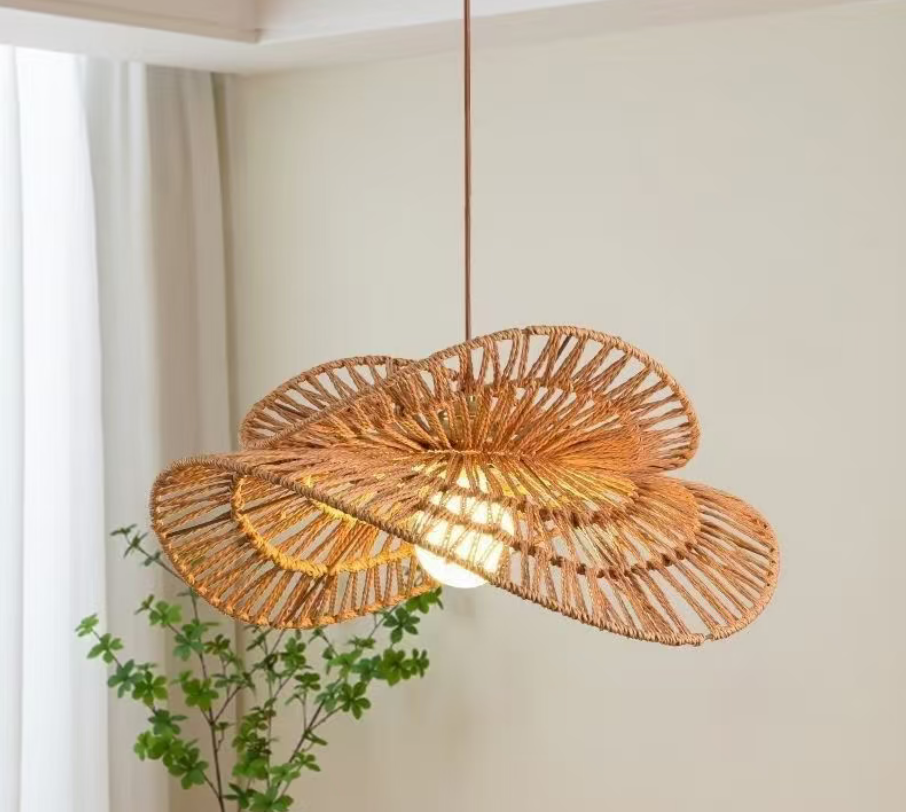 Natural Woven Fringe Pendant Light Glowryte