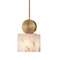 Luma Cube Alabaster Pendant Light D 4.7 × H 9" (D 12 × H 23 cm) Brass + White Glowryte