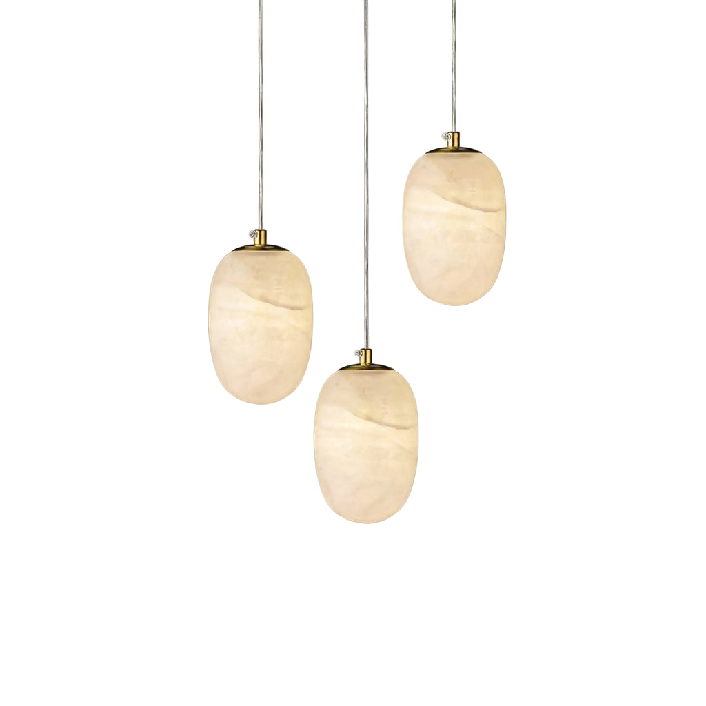 Luma Oval Pendant Dia 4.7" × H 8.2" (Dia 12 × H 21 cm) Brass + White Glowryte