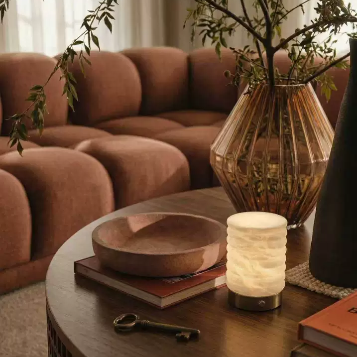 Alva Fluted Alabaster Cordless Table Lamp Glowryte
