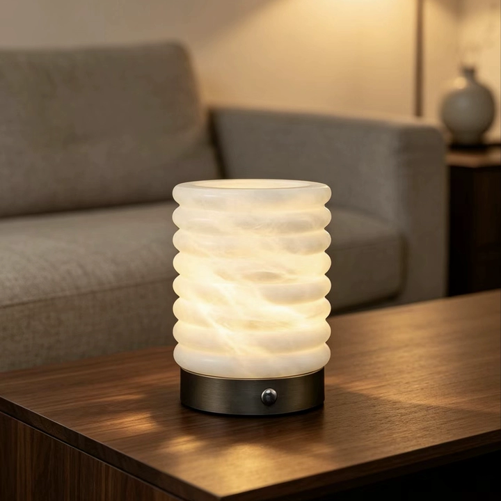 Alva Fluted Alabaster Cordless Table Lamp Glowryte