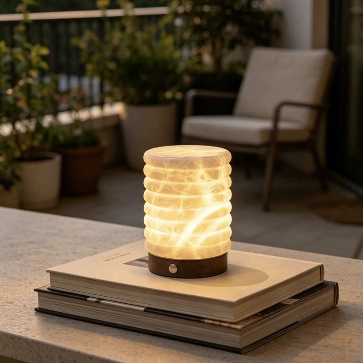 Alva Fluted Alabaster Cordless Table Lamp Glowryte