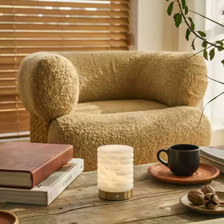 Alva Fluted Alabaster Cordless Table Lamp Glowryte