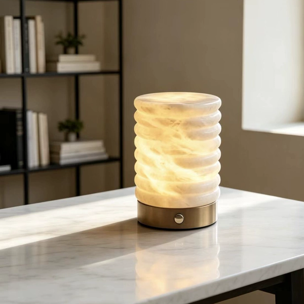 Alva Fluted Alabaster Cordless Table Lamp Glowryte