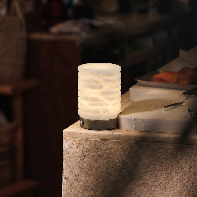 Alva Fluted Alabaster Cordless Table Lamp Glowryte