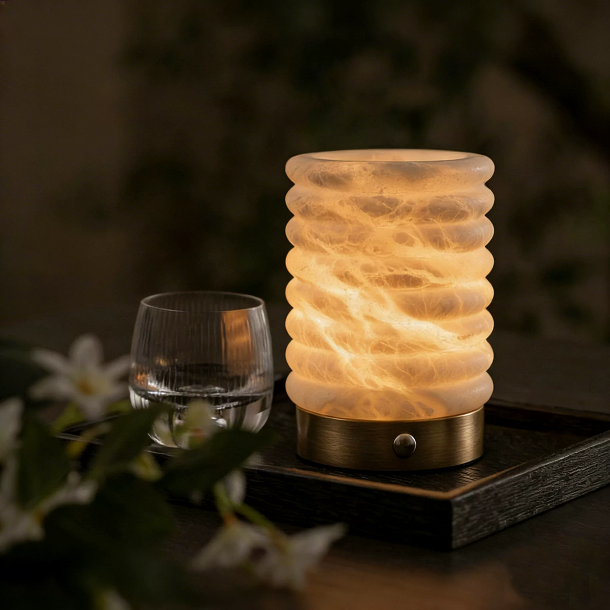 Alva Fluted Alabaster Cordless Table Lamp Glowryte