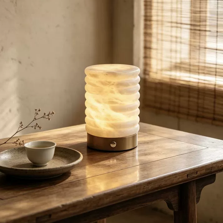 Alva Fluted Alabaster Cordless Table Lamp Glowryte